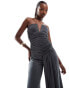 Фото #3 товара ASOS DESIGN bandeau tie detail wide leg jumpsuit in grey