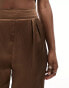 In The Style satin wide leg trouser co-ord in chocolate