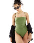 New Look square neck ruched side swimsuit in khaki