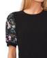 Фото #3 товара Women's Floral Mixed Media Short Puff Sleeve Knit Top