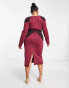 ASOS DESIGN Curve plunge neck long sleeve embellished midi dress in plum