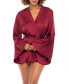 Фото #1 товара Women's Short Polyester Charmeuse Lingerie Robe with Wide Sleeves and A Tie Belt