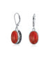 ფოტო #1 პროდუქტის 3Ct Natural Red Coral Dome Oval Western Style Bezel Set Lever Back Dangle Earrings For Women .925 Sterling Silver