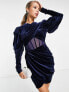 Фото #2 товара ASOS DESIGN mesh insert corset velvet mini dress in navy