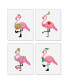 Фото #1 товара Flamingle Bells Tropical Christmas Linen Paper Wall Art Artisms 8" x 10" 4 Ct