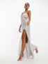 Фото #1 товара ASOS DESIGN satin lace insert keyhole maxi dress in silver grey