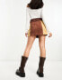 Фото #9 товара ASOS DESIGN festival suede patchwork western style mini skirt in brown