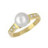 Charming yellow gold ring with crystals and genuine pearl 225 001 00237