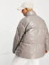 Фото #2 товара ASOS DESIGN oversized faux leather puffer chuck on jacket in grey - GREY