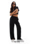 Фото #1 товара Stradivarius Petite linen look pull on trouser in black