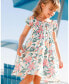 Girl Smocked Crinkle Dress Blue Printed Beach Hibiscus - Child