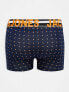 Jack & Jones 3 pack printed trunks in navy