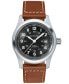 ფოტო #1 პროდუქტის Men's Swiss Automatic Khaki Field Brown Leather Strap Watch 42mm H70555533