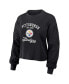 Women's Black Distressed Pittsburgh Steelers Waffle Knit Long Sleeve T-shirt and Shorts Lounge Set