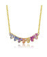 Teens/Young Adults 14k Gold Plated with Rainbow Gemstone Cubic Zirconia Linear Cluster Fringe Pendant Necklace
