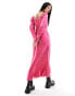 Urban Threads cowl neck satin midi dress in hot pink floral satin