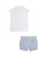 ფოტო #2 პროდუქტის Baby Girls Mesh Polo Shirt and Seersucker Shorts Set