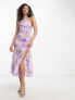 ASOS DESIGN split front halter midi dress in floral tie dye print