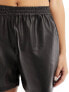 Noisy May faux leather high wasted short in black