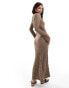 Vila waffle textured long sleeved maxi dress in taupe