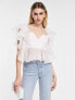 ASOS DESIGN Going Out corset top with organza ruffle sleeve & hem in lilac