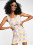 Фото #1 товара Neon Rose square neck 60s style mini a-line dress in retro floral