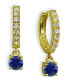 Clear & Blue Cubic Zirconia Dangle Drop Huggie Hoop Earring in 18k Gold Plated Sterling Silver