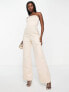 ASOS DESIGN structured satin cargo jumpsuit in ivory