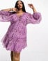 Фото #12 товара ASOS DESIGN Curve lace trim plunge batwing mini dress with pep hem in lilac floral dobby