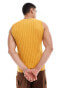 ASOS DESIGN muscle lightweight knitted rib vest in mustard Коричневый, S - Chest 38 - фото #4