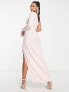 Vesper Tall one long shoulder maxi dress with thigh split in blush pink