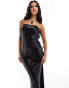 Фото #4 товара In The Style exclusive liquid satin bandeau cut out back maxi dress in black