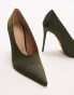 Topshop Violet high vamp heeled court in khaki satin