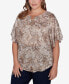 Фото #3 товара Plus Size Floral Double Bar Neckline T-Shirt