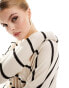 New Look long sleeve knitted top in cream and black stripe