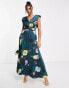 Liquorish plunge front maxi dress in teal floral print