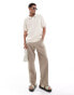 New Look short sleeve textured knit polo in off white