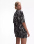 Topshop co-ord satin printed shell shirt in black Черный, 44 - фото #2