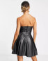 ASOS DESIGN corset PU bandeau mini dress with pleat skirt in black