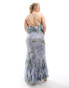 Фото #2 товара ASOS DESIGN Curve ruffle halter bias maxi dress with ruffle hem in soft floral print