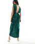 Фото #2 товара ASOS DESIGN satin deep plunge midi dress with twist front detail in green