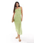 Фото #1 товара Pieces textured maxi skirt co-ord with slit sides in green