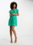 Фото #1 товара ASOS DESIGN flutter sleeve v neck pleat mini dress in emerald green