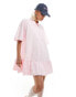 COLLUSION oversized shirt dress with bubble hem in pink Розовый, 42 - фото #3