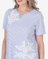 ფოტო #4 პროდუქტის Women's Summer Breeze Mini Stripes T-shirt with Butterfly Lace Detail