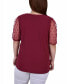 ფოტო #2 პროდუქტის Plus Size Elbow Sleeve Crepe Top with Mesh Dotted Sleeves