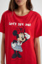 Fall In Love Disney Mickey & Minnie Regular Fit Bisiklet Yaka Kısa Kollu Gecelik B8702ax24sm