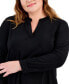 Plus Size Split-Neck Buttoned-Cuff Tunic