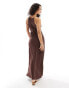 ASOS DESIGN linen racer maxi sundress with beaded belt in chocolate