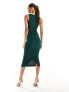 Vesper exclusive bow tie detail bodycon midaxi dress in forest green